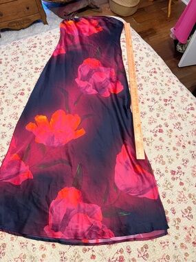 Dress Forum Navy Dress with Floral Accent